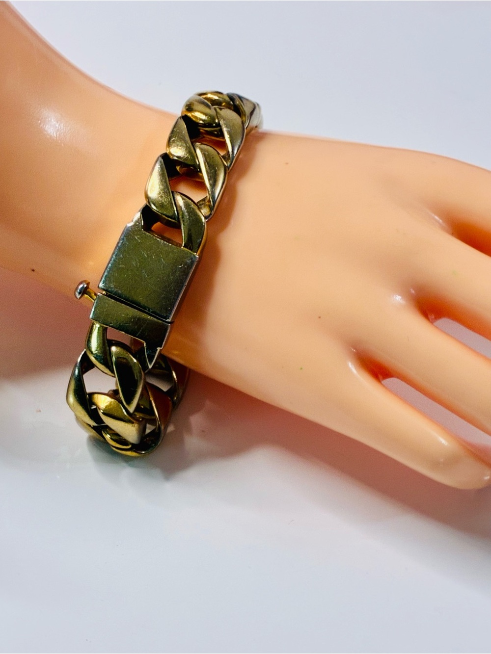 Men's Gold-Tone Cuban  Link Bracelet HEAVY 90g Stainless Steel Pre loved